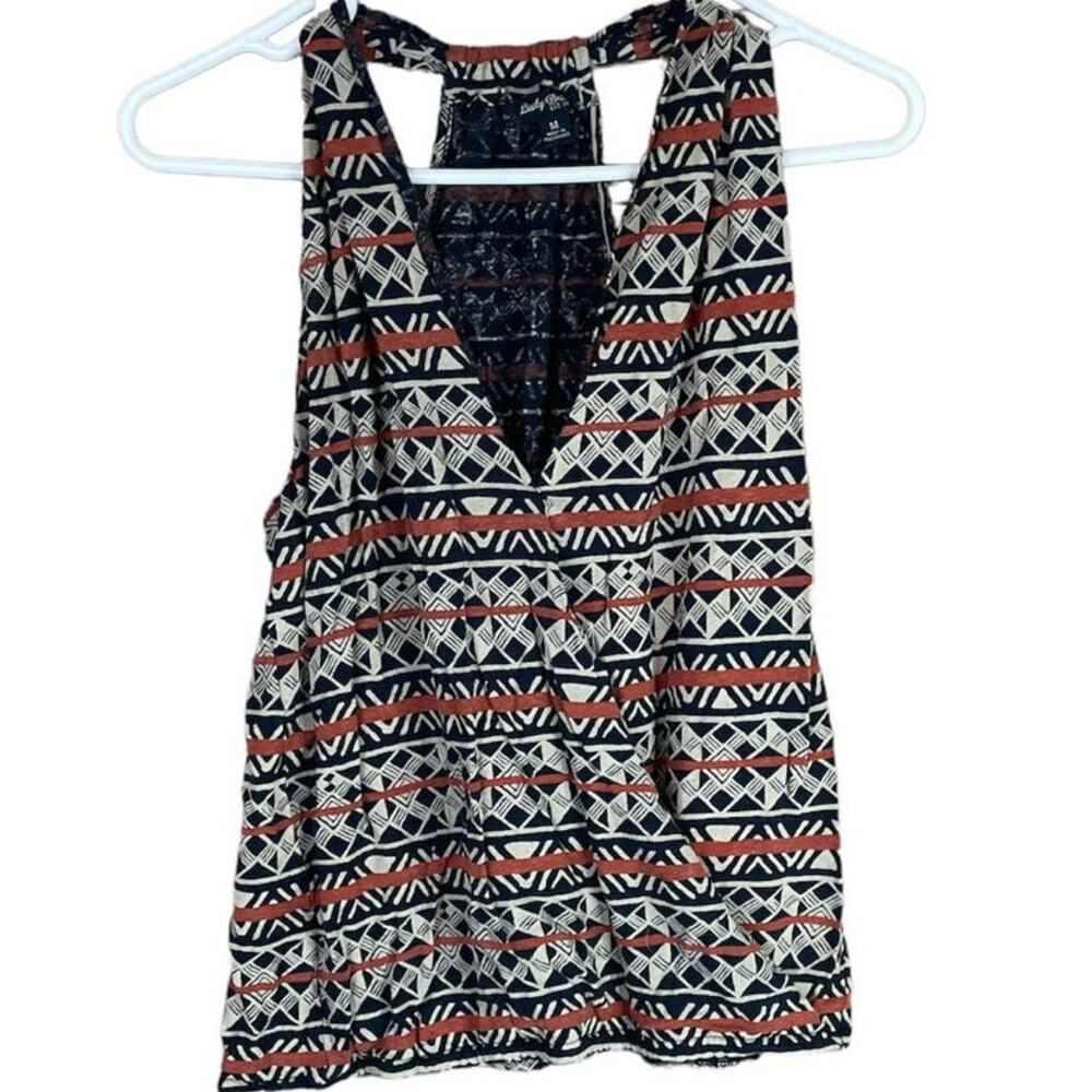 Lucky Brand Racerback Tribal Surplice Neck Tank Top Size Medium